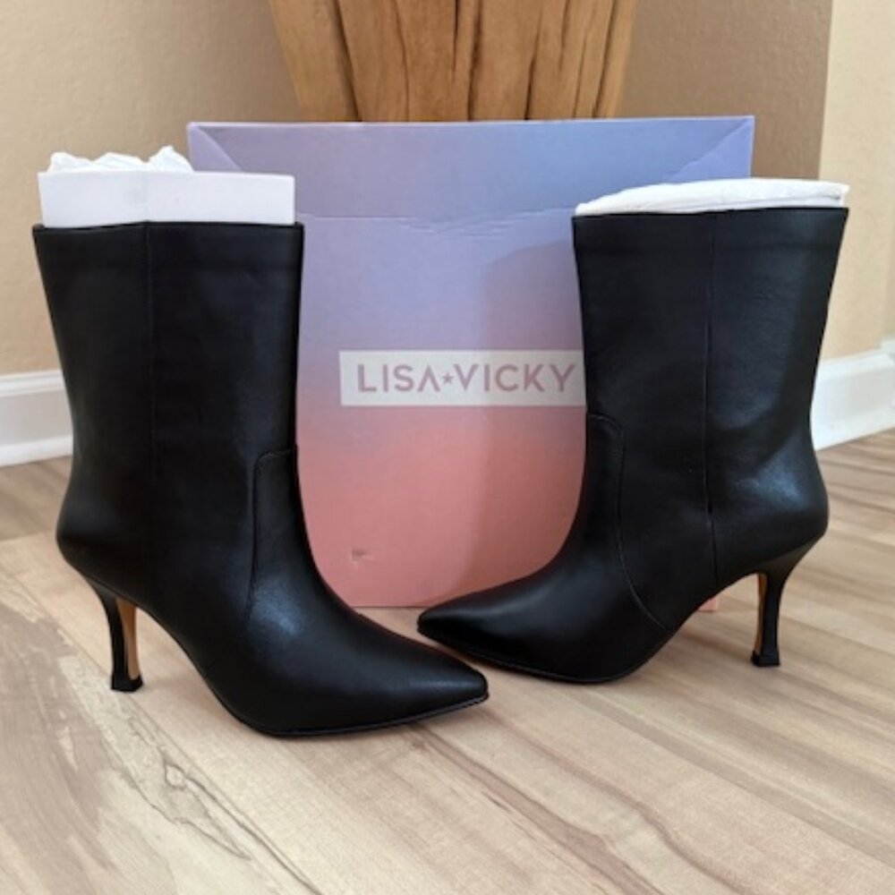 Lisa Vicky Black Arthaul-V Leather Above Ankle Boots NWT